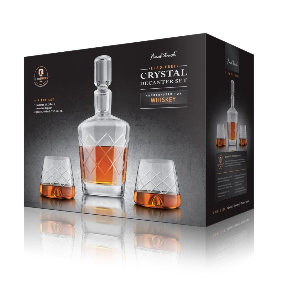 Tabletop & Bar Final Touch Durashield Liquor Accessories | 4 Piece Lead-Free Crystal Whiskey Decanter Set | Final Touch®