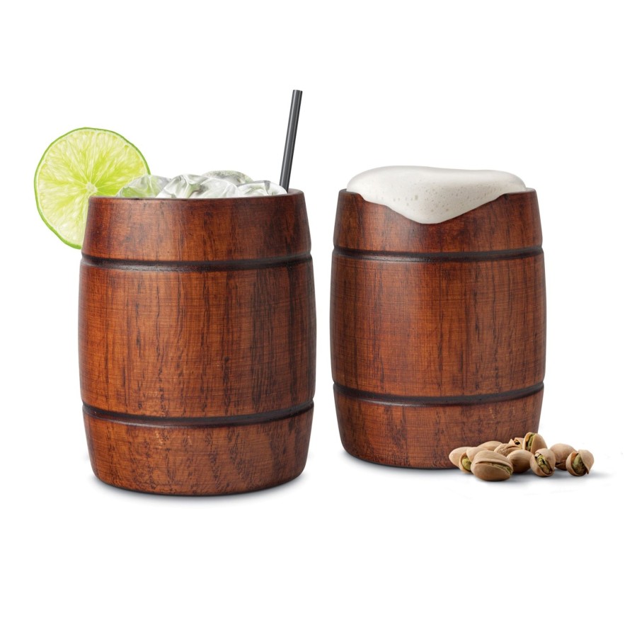 Tabletop & Bar Final Touch Tiki Accessories | Wood Barrel Tumblers - Set Of 2 | Final Touch®