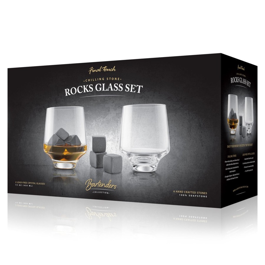 Tabletop & Bar Final Touch Steel Chilling Balls & Cubes | Chilling Stone Rocks Glass Set - 8 Piece Set | Final Touch®