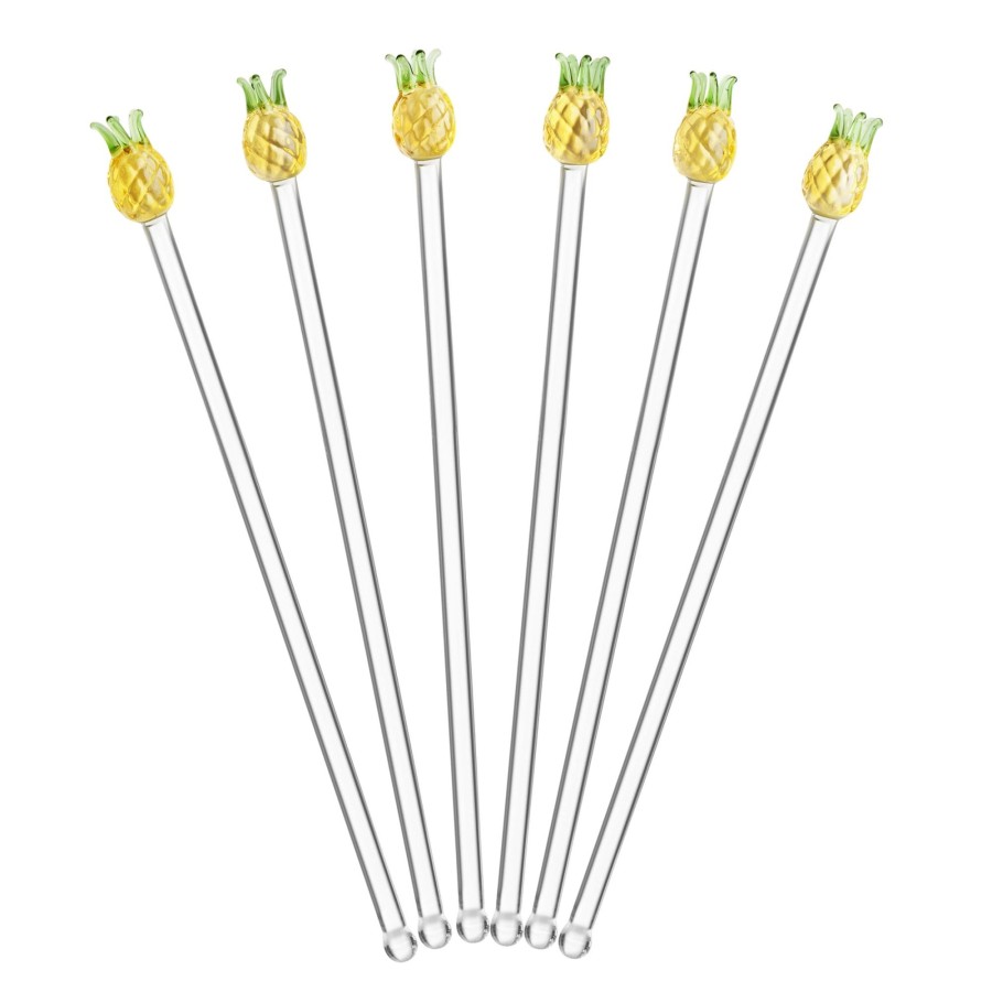 Tabletop & Bar Final Touch Tiki Accessories | Glass Pineapple Drink Stirrers - Set Of 6 | Final Touch®