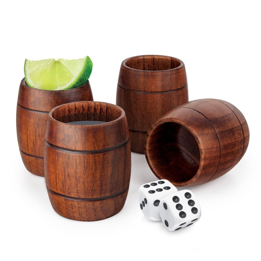 Tabletop & Bar Final Touch Tiki Accessories | Wood Barrel Shots - Set Of 4 | Final Touch®