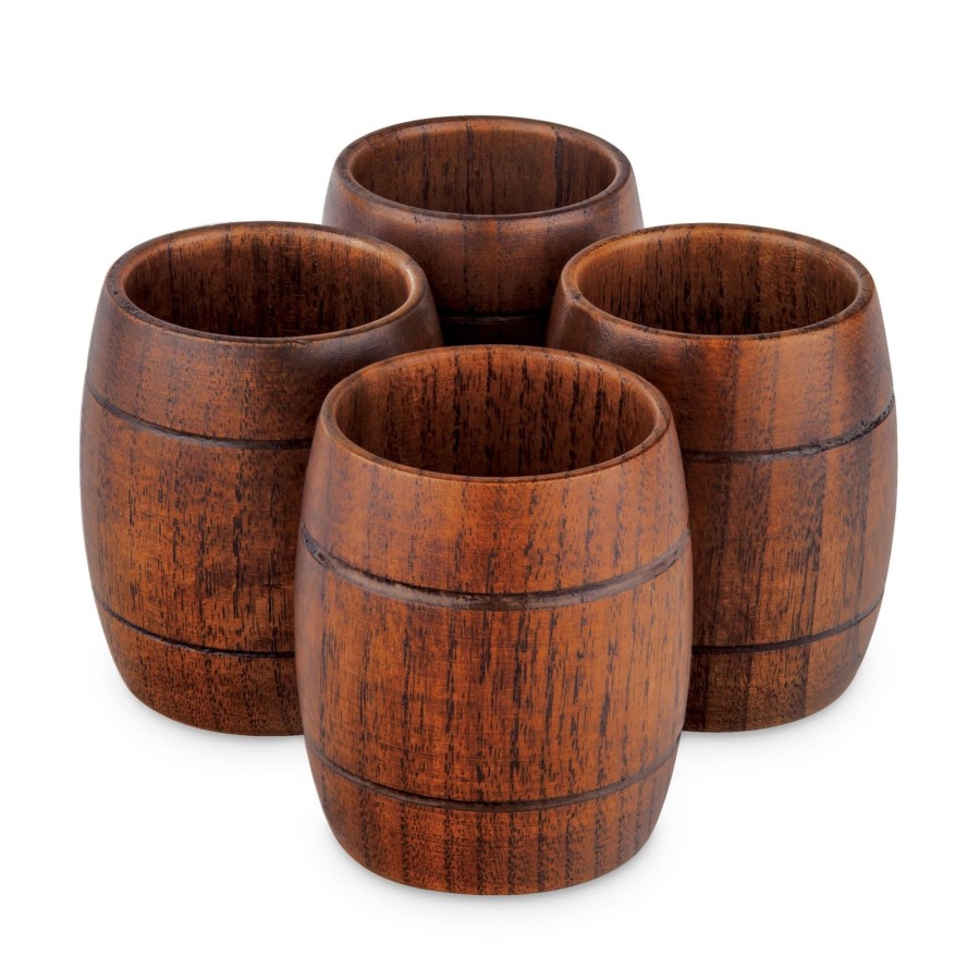 Tabletop & Bar Final Touch Tiki Accessories | Wood Barrel Shots - Set Of 4 | Final Touch®