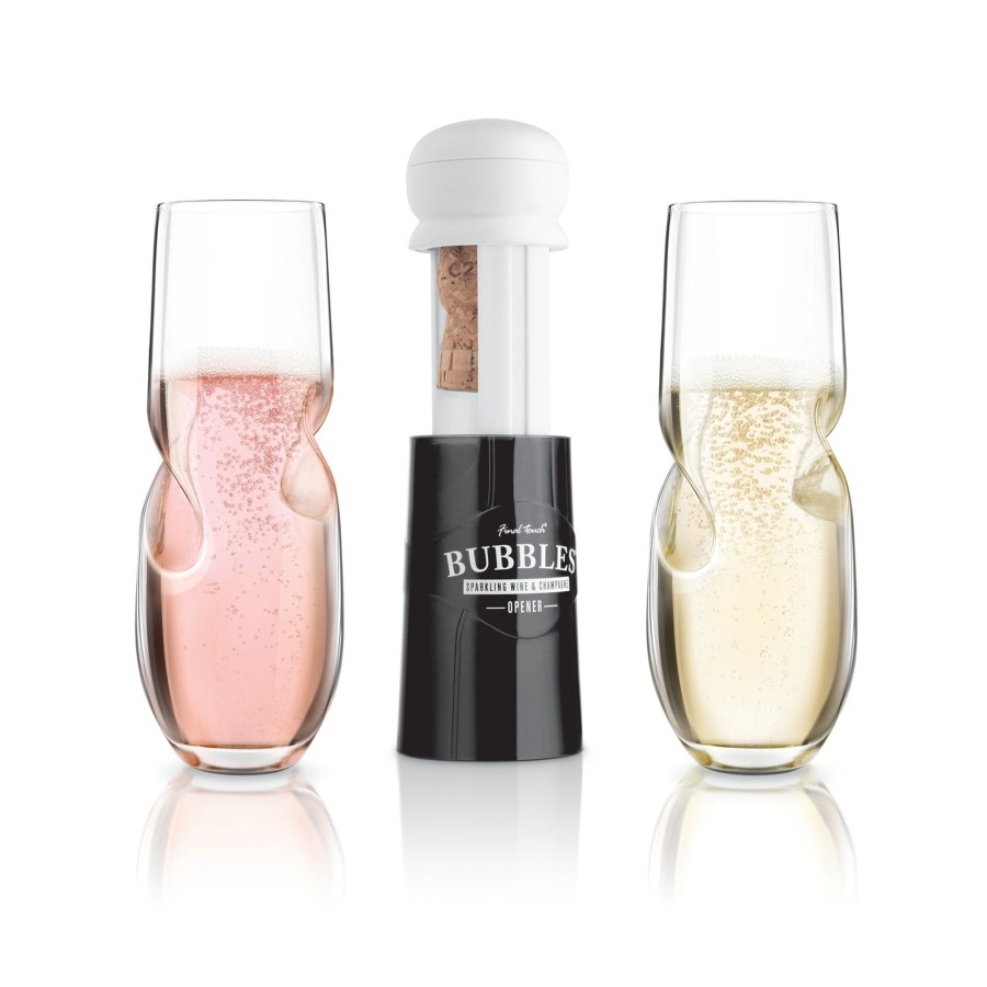 Tabletop & Bar Final Touch | Bubbles Sparkling, Champagne, Bubbly Glass Set With Opener - 10 Oz (300 Ml) | Final Touch®