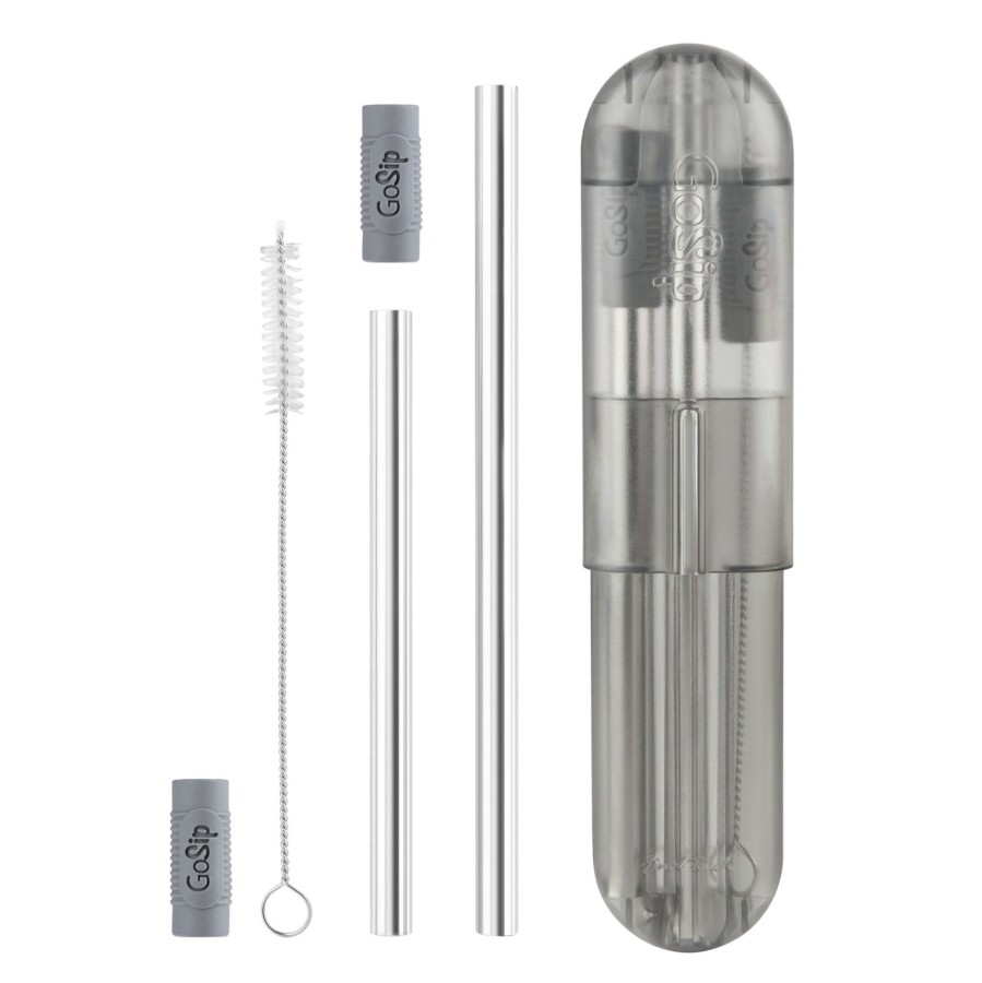 Tabletop & Bar Final Touch Straws | Gosip Stainless Steel Reusable Straws - Translucent Grey | Final Touch® Smoked Grey Clear