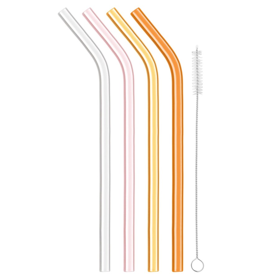 Tabletop & Bar Final Touch Straws | Reusable Glass Straws - Set Of 4 - Clear, Pink, Yellow & Orange | Final Touch®