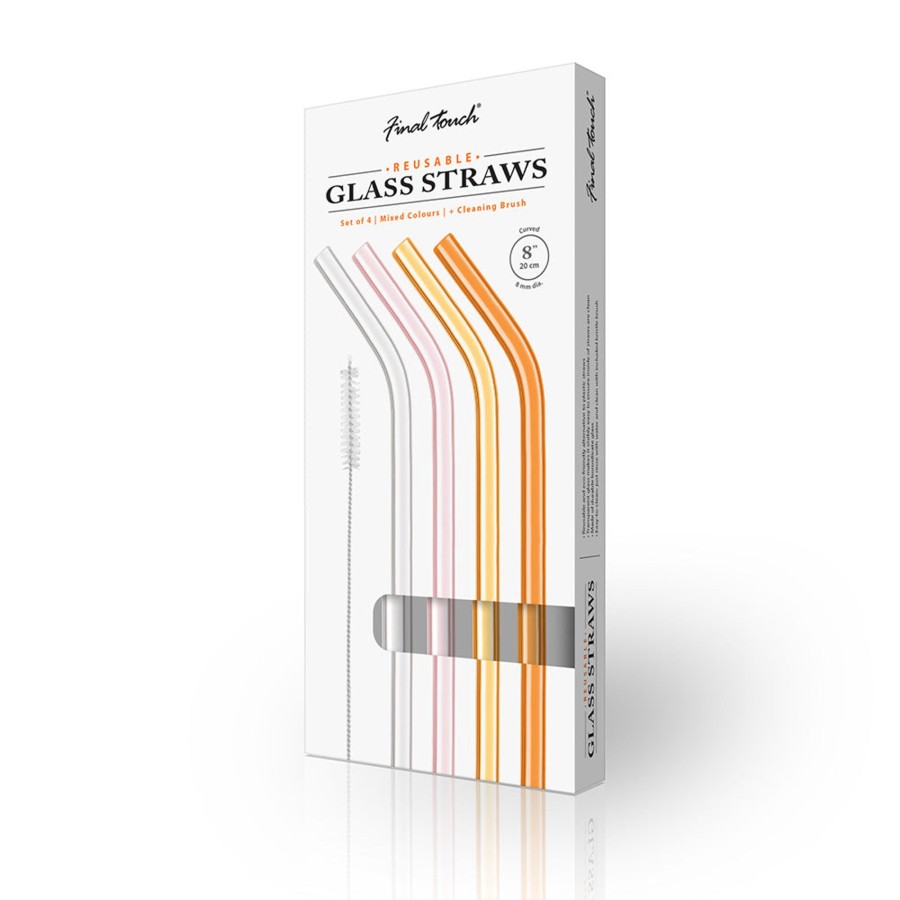 Tabletop & Bar Final Touch Straws | Reusable Glass Straws - Set Of 4 - Clear, Pink, Yellow & Orange | Final Touch®