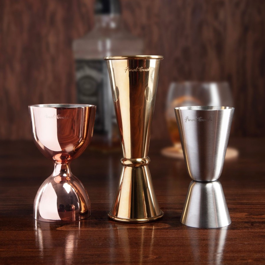 Tabletop & Bar Final Touch Jiggers Flasks & Shot Glasses | Mixed Metal Double Jiggers - Set Of 3 | Final Touch®